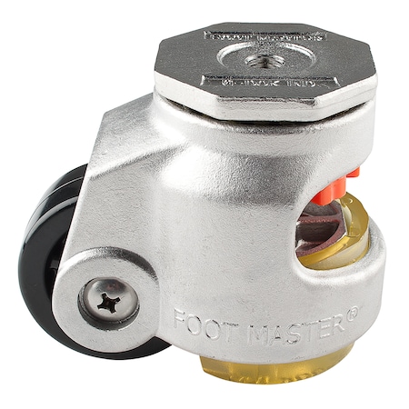 Foot Master Leveling Caster, 63 mm Nylon Wheel, M12x1.75P Stem, Swivel, 550 kg Cap, PU Foot Pad, Stainless Steel SGDN-80-S-NYN-CUR